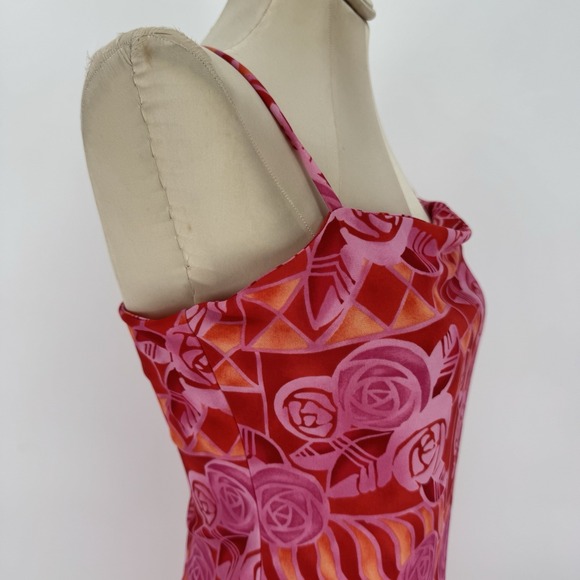 Passport Vintage Y2K Rose Floral Midi Dress Red Pink Orange Spaghetti Strap Med - Picture 3 of 10